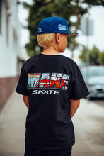 Load image into Gallery viewer, MAKE SKATE YOUTH "T-SHIRT" - (SKYLINE "RED") BLACK
